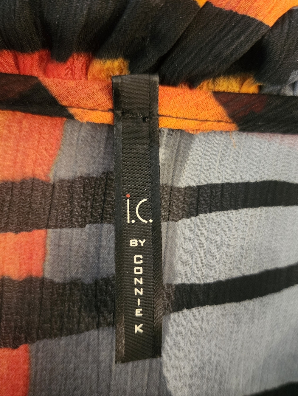 Sheer Button-Front Tunic Top in Blue & Orange Stripe - Picture 6 of 8